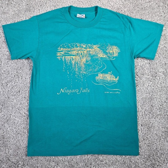 Vintage Niagara Falls Shirt Mens Medium Green 90s Gold Graphic Waterfalls - Picture 1 of 12